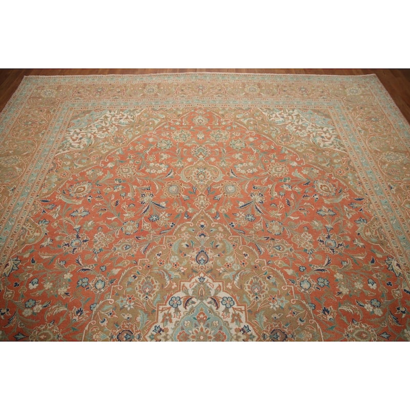 Hand Knotted Oriental 100% Wool Carpet Traditional Floral Oranges & Rust Mashad Area Rug - 13' 3'' X 9' 4''