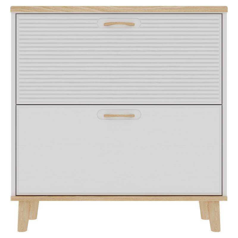 Freestanding Shoes Storage Cabinet with 2 Flip Drawers and Wood Legs