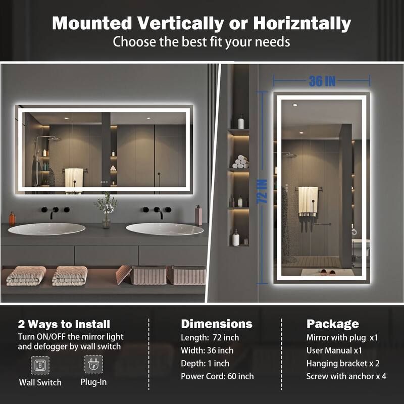 QuivaraView LED lights Frameless Wall Mounted Bathroom Vanity Mirror