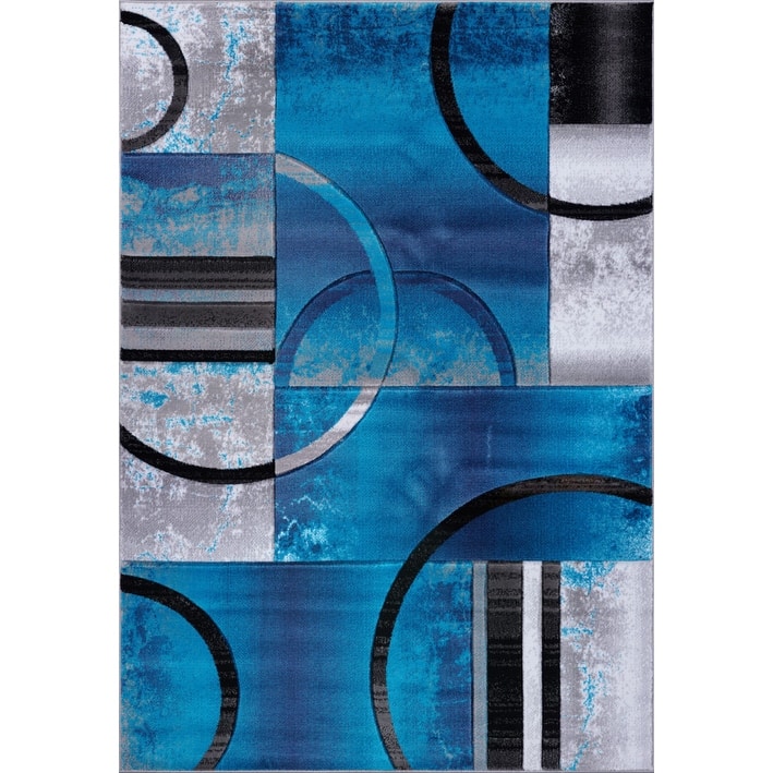Modern Geometric Abstract Multicolor Area Rug - 2'7" x 9'10"(80cm x 300cm) - Turquoise/Grey/Black