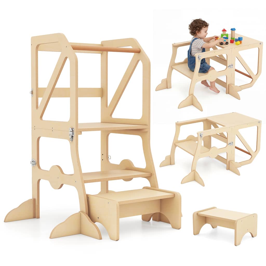 Gymax 2 in 1 Toddler Tower w/Removable Safety Bar for Children 3+