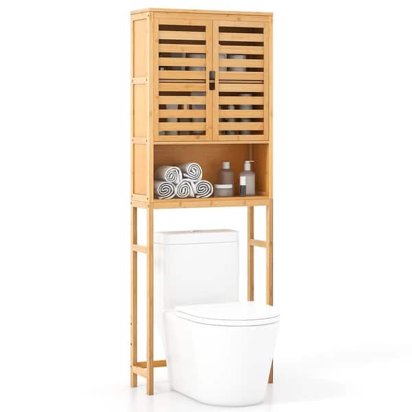 slide 2 of 9, Over The Toilet Storage Cabinet - 9"D x 24.5"W x 67"H 9"D x 24.5"W x 67"H - Wood Finish - Natural