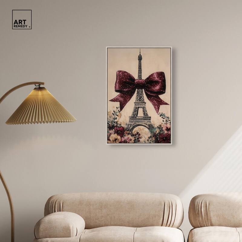 Sparkling Bow Eiffel Tower Canvas by Art Remedy