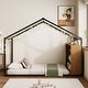 preview thumbnail 3 of 9, Twin Size House Bed, Metal Bed Frame with Wood Shelves, Black