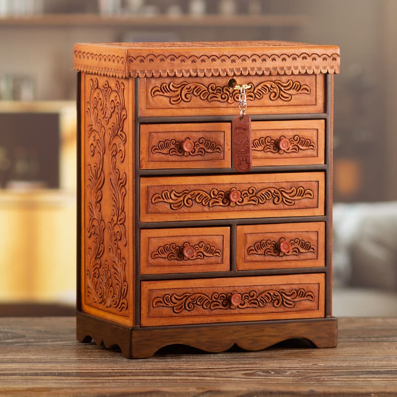 Novica Handmade Baroque Secrets Wood And Leather Jewelry Box