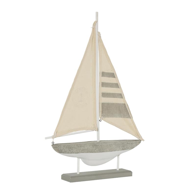 Cement Stone Sail Boat Handmade Decorative Sculpture with Cream Sails - Gray - Roche River Decor