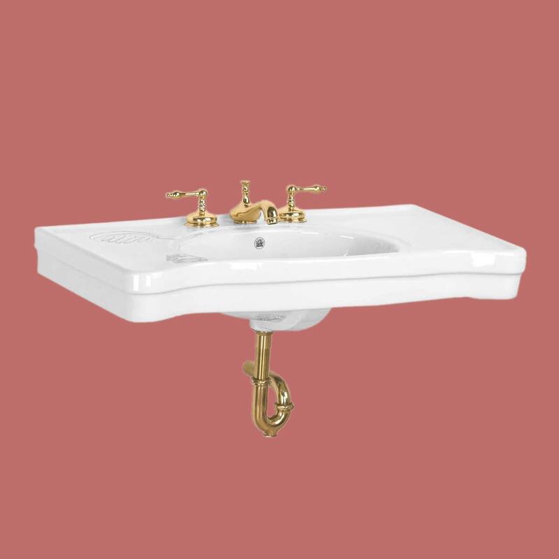 White Ceramic Console Sink Basin Belle Epoque 36" W X 6" H With Counterspace, Soap Dish, 8" Faucet Holes Renovators Supply