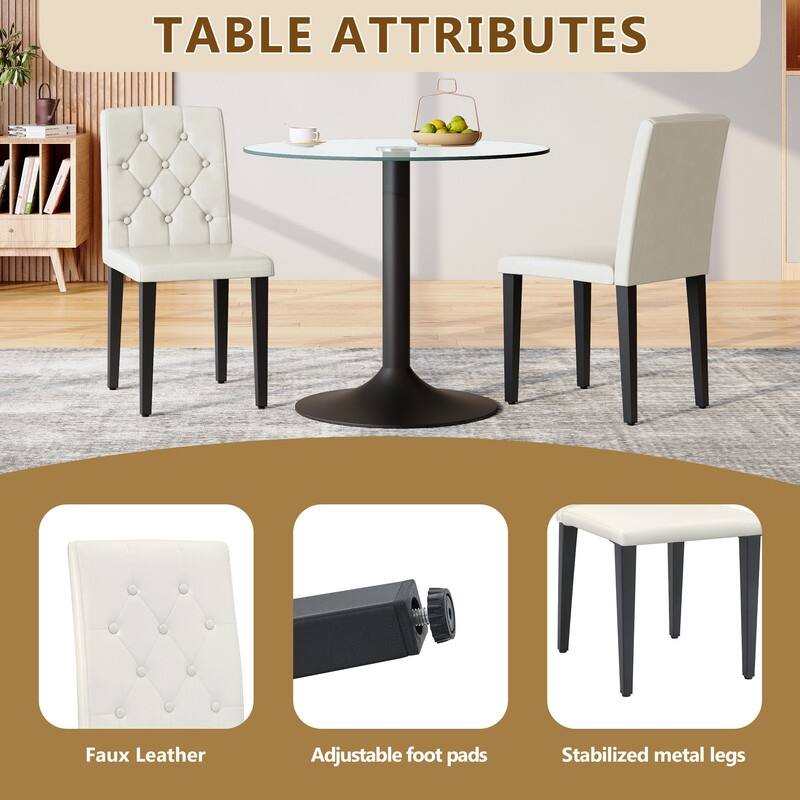 4-Pack Modern PU Dining Chairs with Buckle Backrest, Black Metal Legs, Set of 4