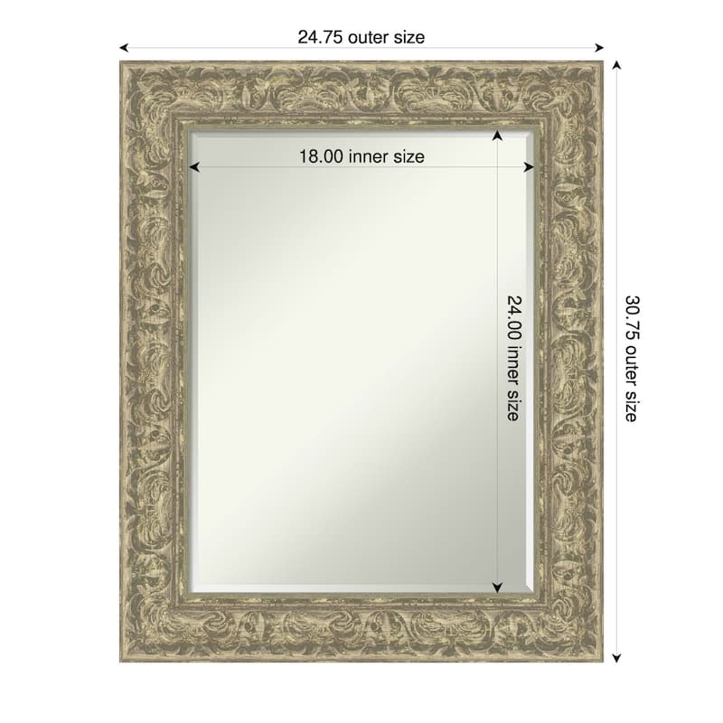 Luxe Half-Inch-Bevel Framed Bathroom Vanity Wall Mirror - 25 x 31 in - Luxe Antique Silver