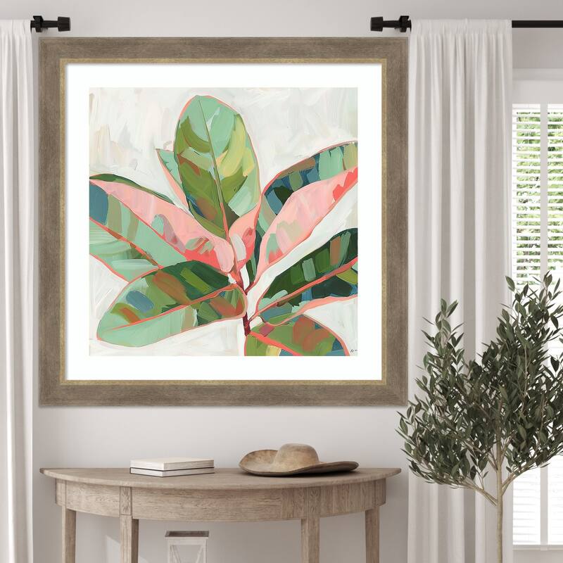 Abstract Pink Ficus by Tradelink inhouse artist Wood Framed Wall Art Print - Driftwood Tan