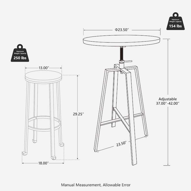 Glitzhome Farmhouse Elm Wood Top Steel Bar Stools Pub Table Set
