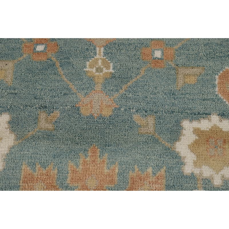 Floral Blue Oushak Style Area Rug Handmade Wool Carpet - 9'0" x 11'10"
