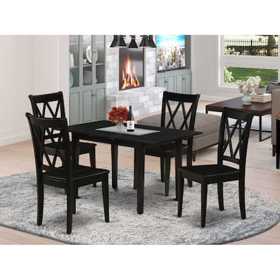 HomeStock 5-Pc Black Finish Solid Wood Top-Rectangular Dining Room Set with Butterfly Leaf-Seats 4