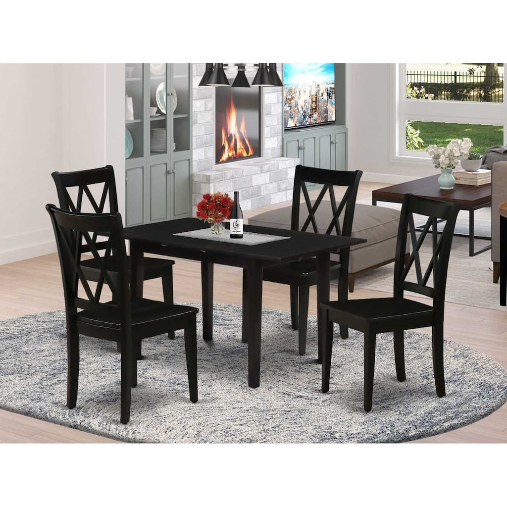 HomeStock 5-Pc Black Finish Solid Wood Top-Rectangular Dining Room Set with Butterfly Leaf-Seats 4