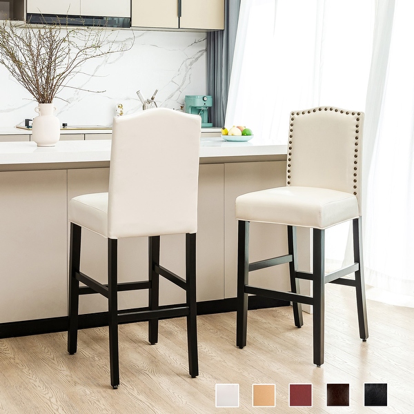 Glitzhome Set of 2 45 H PU Riveted Upholstered Bar Stools Pub Chairs On Sale Bed Bath Beyond 30263440