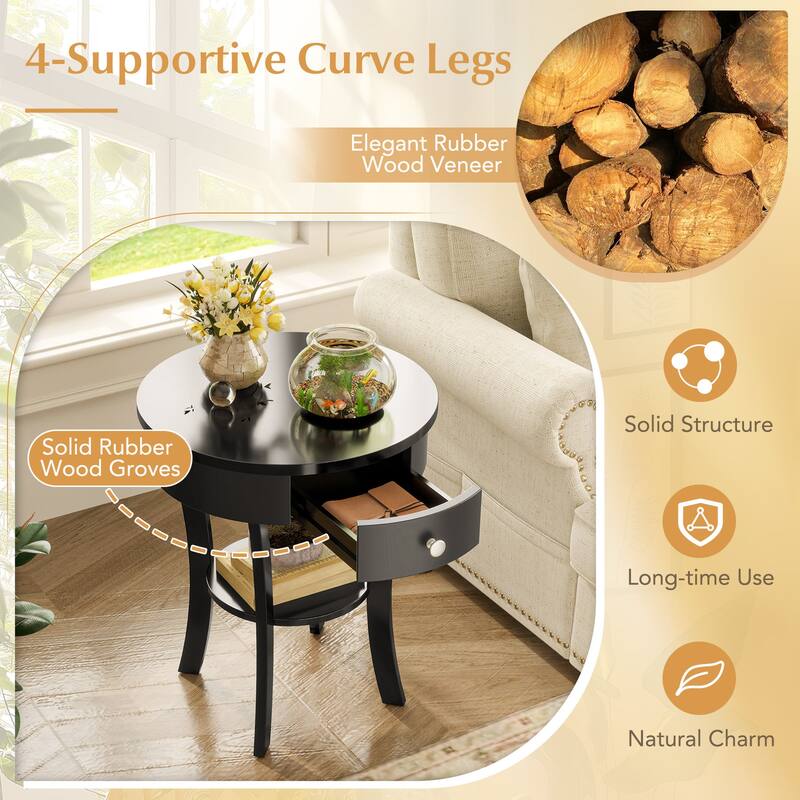 Costway 2-tier Side End Sofa Table Round Nightstand for Bedroom Living