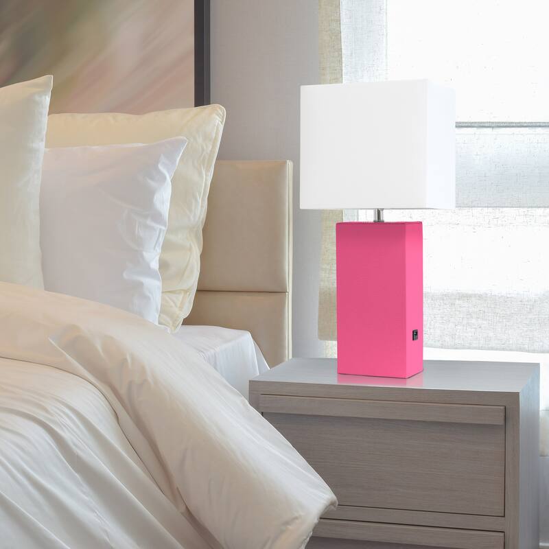 21 in. Hot Pink Finish Table Lamp with White Shade, Sturdy Table Lamp for Living Rooms and Bedrooms