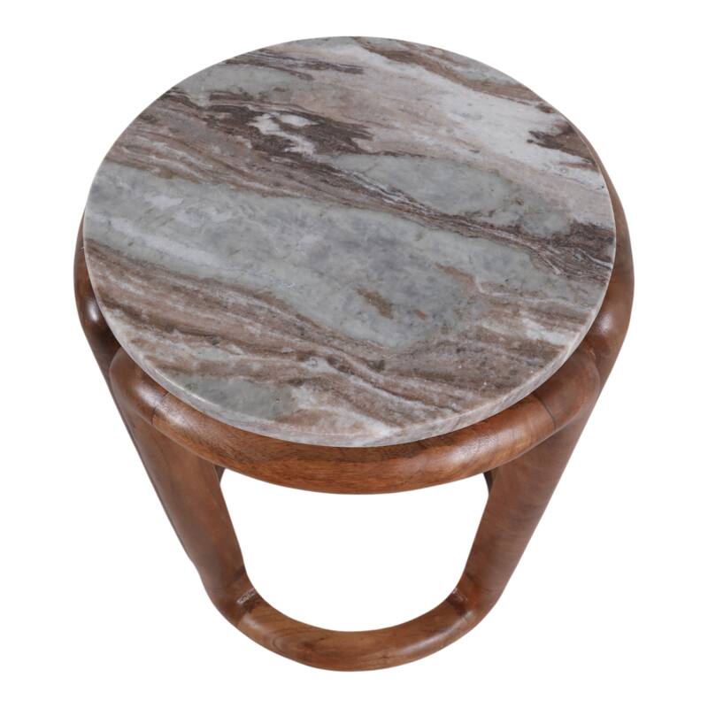 Marble Round Top Inlay Wood End Table - Ivory, 18 in. - 14" x 14" x 18"