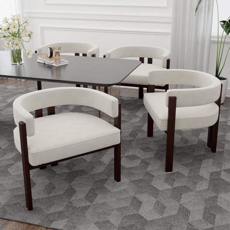 Modern Accent Chair, Upholstered Armchair with Open Back, 3 Legs Barrel Dining Chair Comfy Casual Side Chair Set of 2