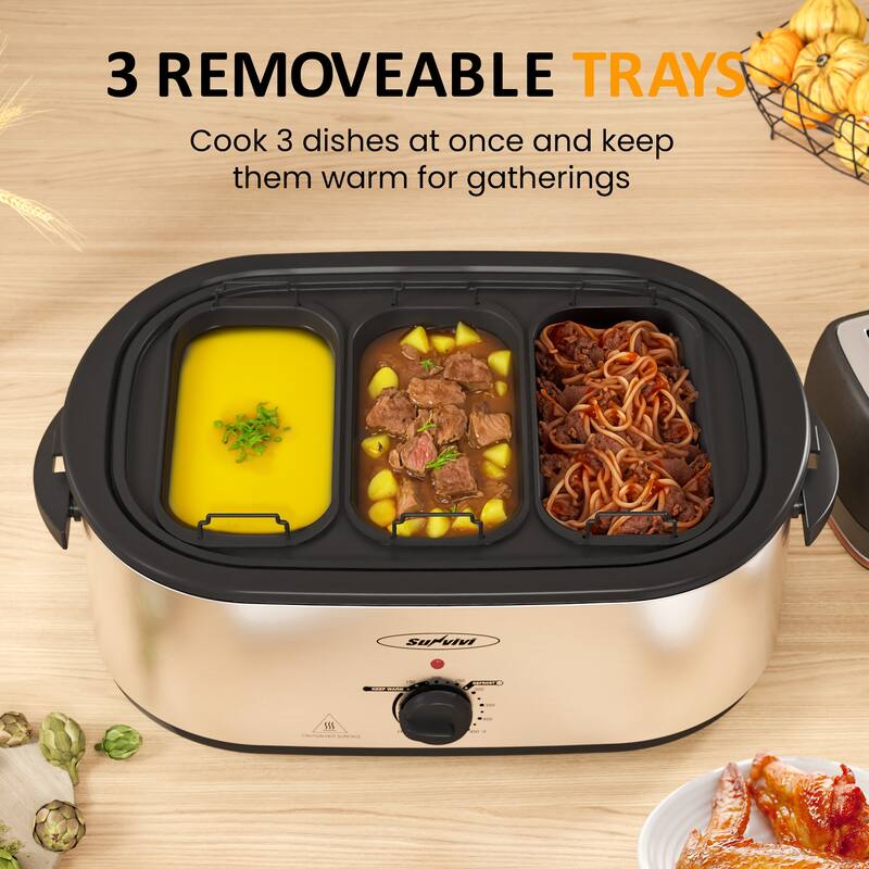Roaster Oven, Electric Roaster with 3 Compartments