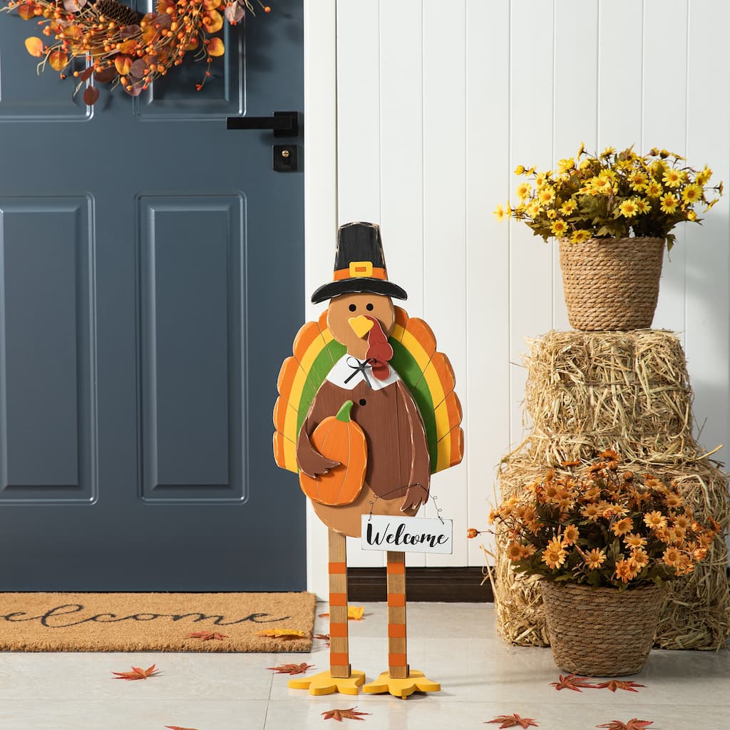 Glitzhome 30.25"H Thanksgiving Wooden Turkey Porch Decor(KD)