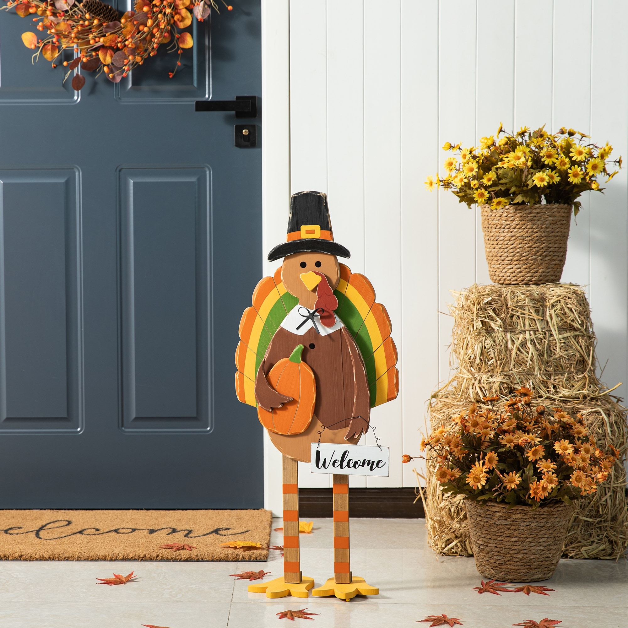 Glitzhome 30.25"H Thanksgiving Wooden Turkey Porch Decor(KD)