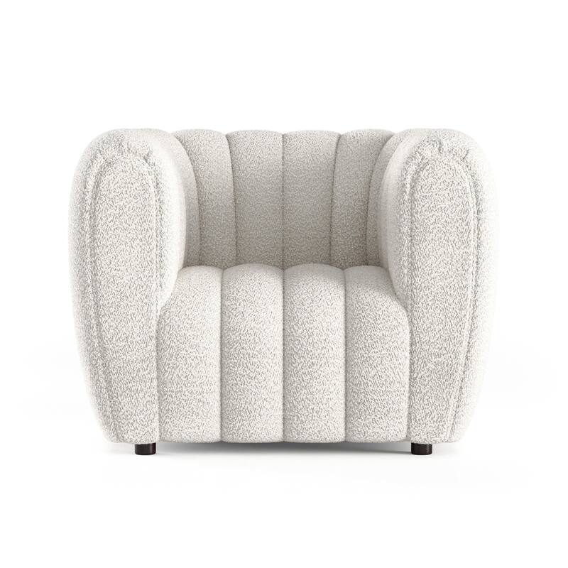 Furniture of America Lucinda Modern Vertical Channel Tufted Boucle Accent Chair with Wooden Legs