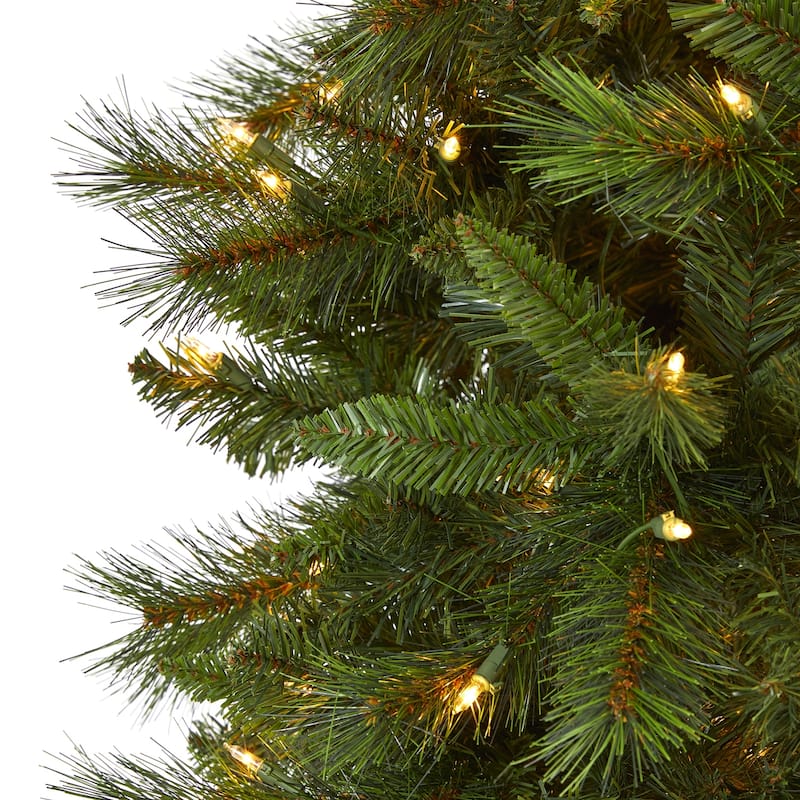 9ft Slim Artificial Christmas Tree with Lights - Pre-Lit Holiday Decor, Realistic Pine Tree for Living Room - Green - 108