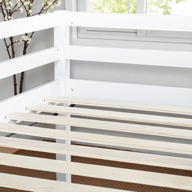 Twin Low Loft Bed with Slide and Ladder, Solid Rubber Wood Loft Bed with Guardrails and Underbed Play or Storage Space