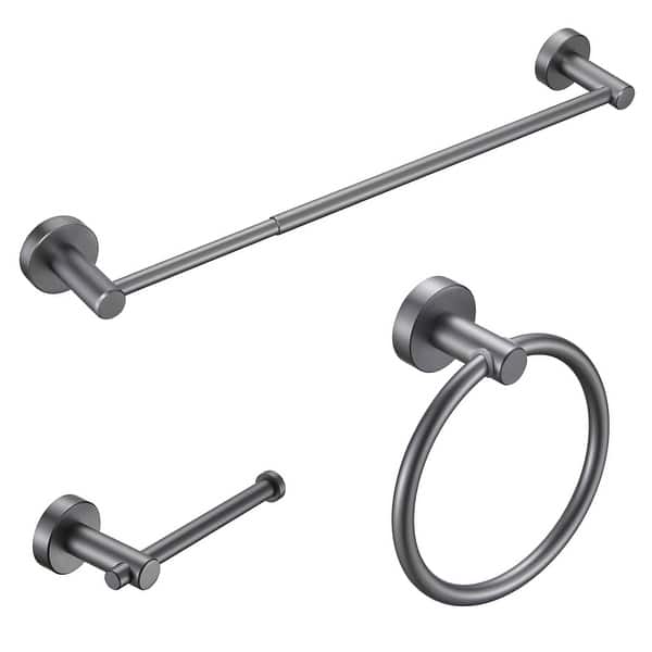 slide 2 of 33, 3 Piece Bathroom Hardware Set Wall Mount Adjustable Towel Bar, Hand Towel Ring, Toilet Paper Holder With Mounting Hardware Grey