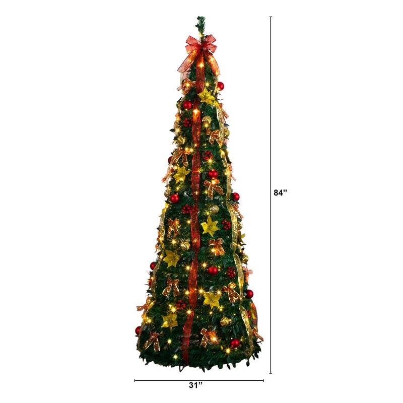 7-ft Pre-Lit Pop up Christmas Tree with Red & Gold Ornaments