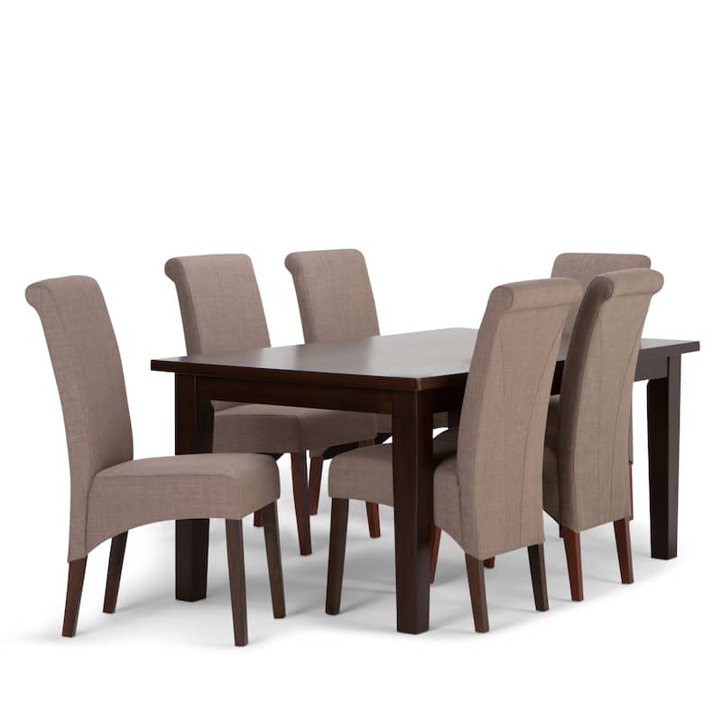 WYNDENHALL Franklin Transitional 7 Pc Dining Set with 6 Upholstered Dining Chairs and 66 inch Wide Table