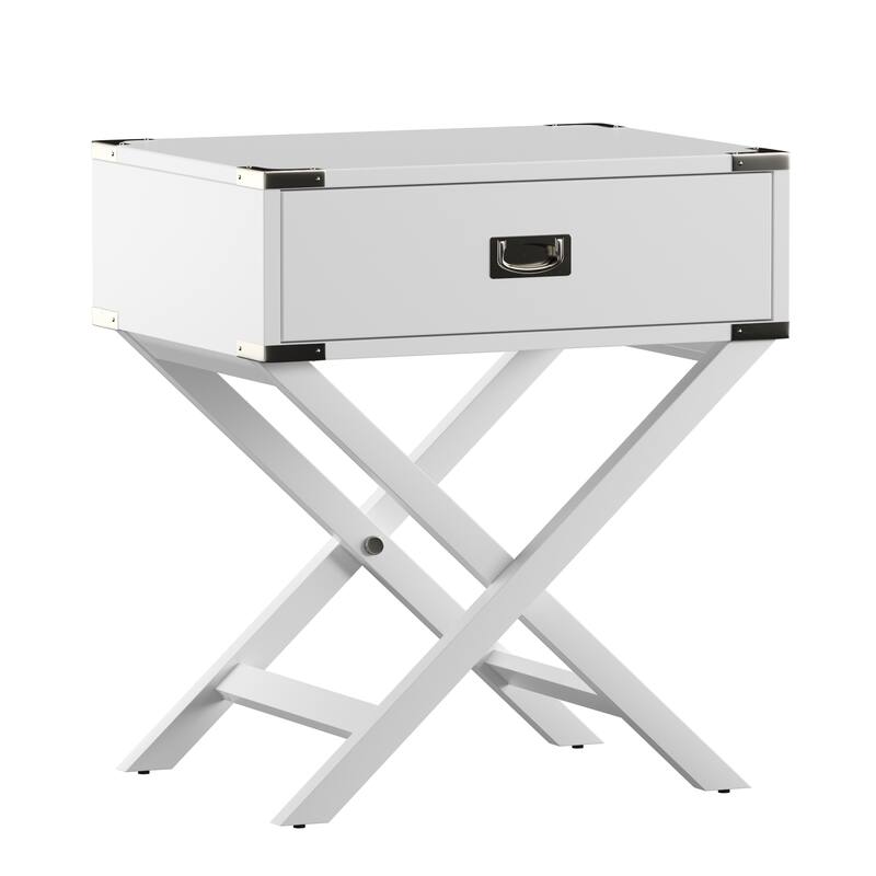 Kenton X Base Wood Accent Campaign Table by iNSPIRE Q Bold - White