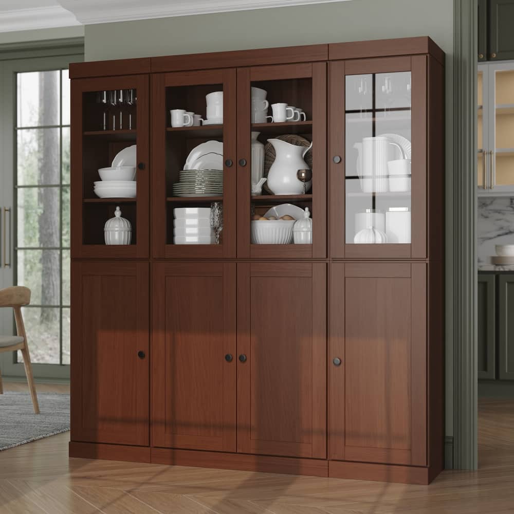 Palace Imports 100% Solid Wood 65" Pantry Cabinet with Clear Glass, Shaker Doors and Adjustable Shelves