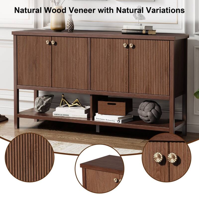 Farmhouse 59" Fluted Console Table with Storage, Entryway Table Hallway Cabinet for Living Room