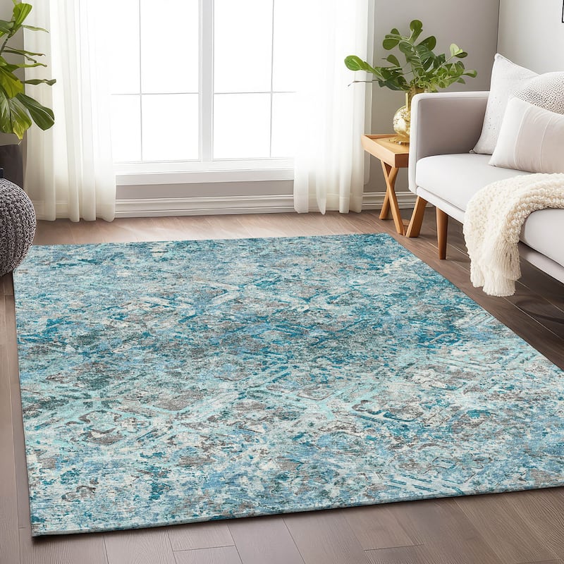 Premium Washable Super Soft Trellis Distressed Mayfield Rug - Teal - 10' x 14' - Rectangle