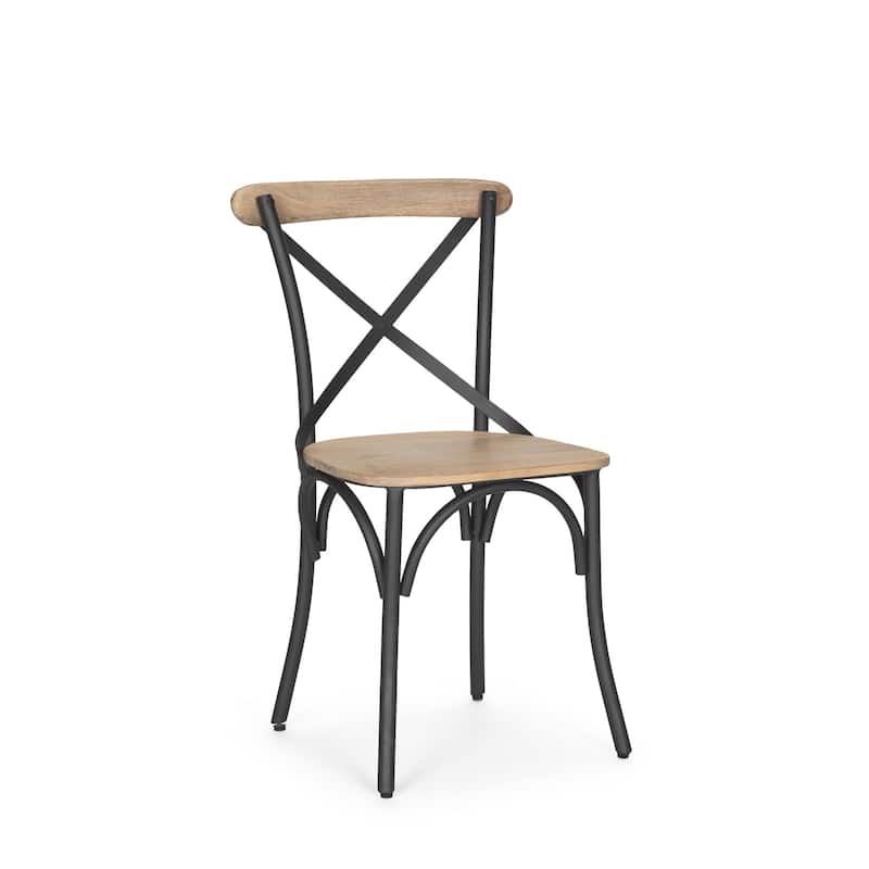 HomeRoots Light Brown and Black Solid Wood And Iron Cross Back Dining Side Chair - 19.5 in. x 35.5 in. x 20.5 in.