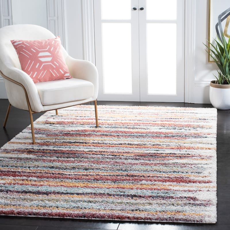 SAFAVIEH Calista Shag Lenke Abstract 1-inch Thick Rug - 8' x 10' - Rust/Gold