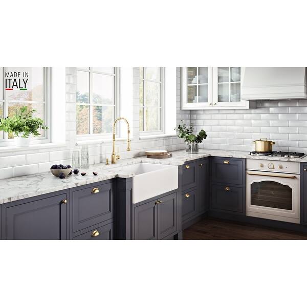 Ruvati 30 x 20 inch Fireclay Reversible Farmhouse Apron-Front Kitchen Sink  Single Bowl - White -
