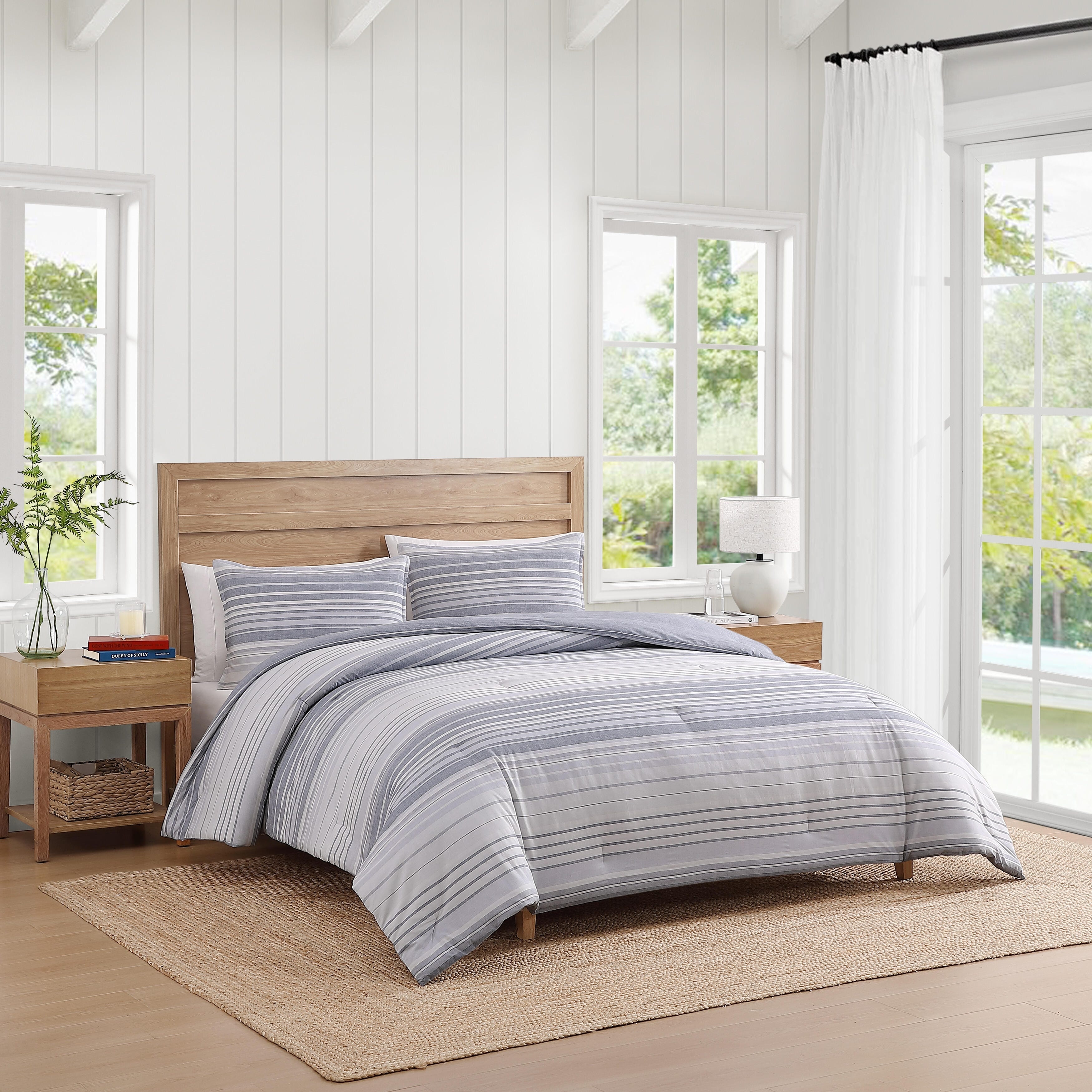 Tommy Hilfiger Bold Stripe Textured Cotton Grey Comforter Set