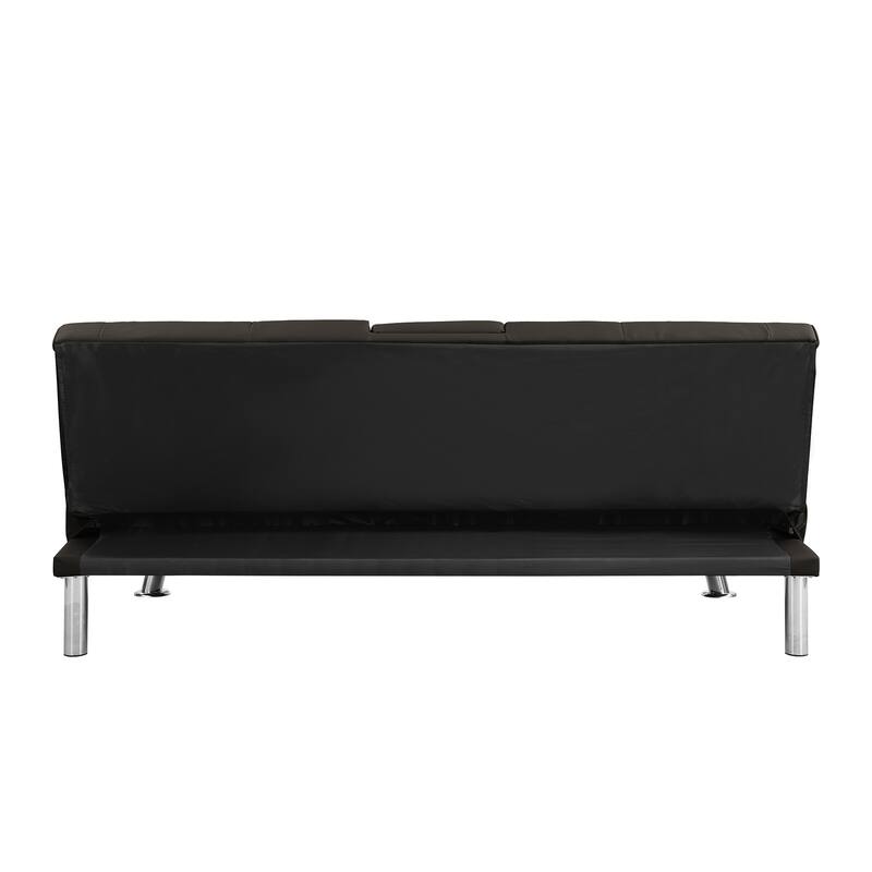 Dark Brown PVC Sofa Bed with Armrest, Wood Frame and Stainless Leg