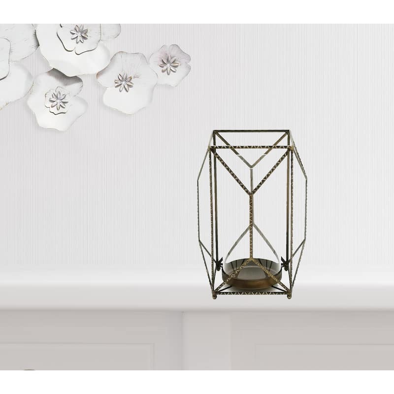 HomeRoots 12" Gold Flameless Floor Hurricane Candle Holder - 12
