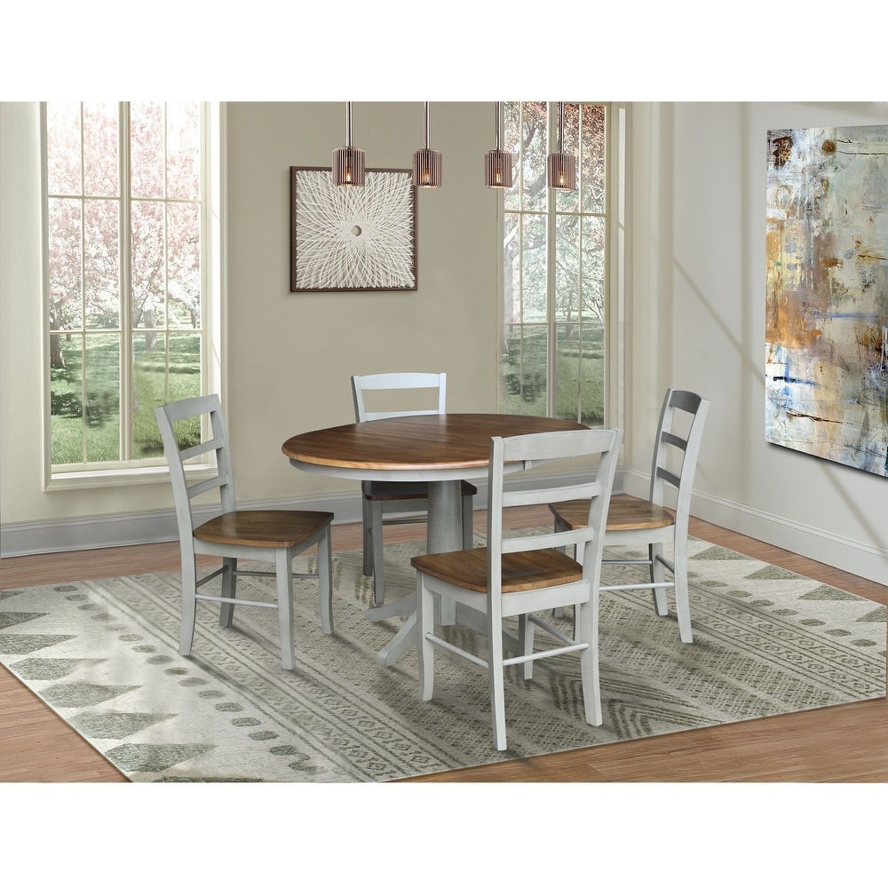36" Round Extension Dining Table With 4 Madrid Chairs