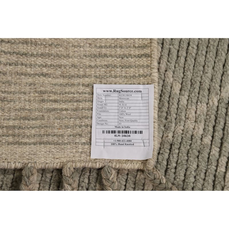Trellis Striped Moroccan Indian Accent Rug Handmade Wool Carpet - 2'0"x 3'0"