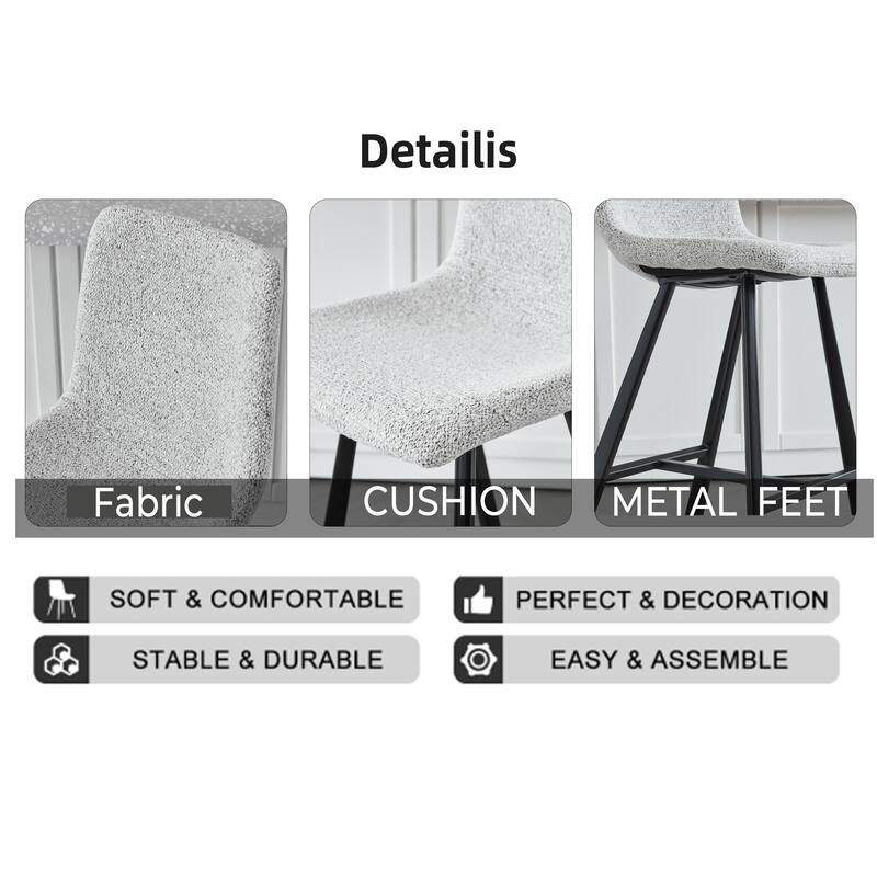 Set of 2 Bar Stool with Ergonomic Curved Backrest - Sturdy Black Metal Frame Counter Height Seating with Footrest