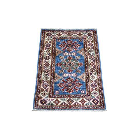 Shahbanu Rugs Blue, Ghazni Wool Hand Knotted, Afghan Super Kazak Natural Dyes Densely Woven, Mat Oriental Rug (2'0" x 3'0")