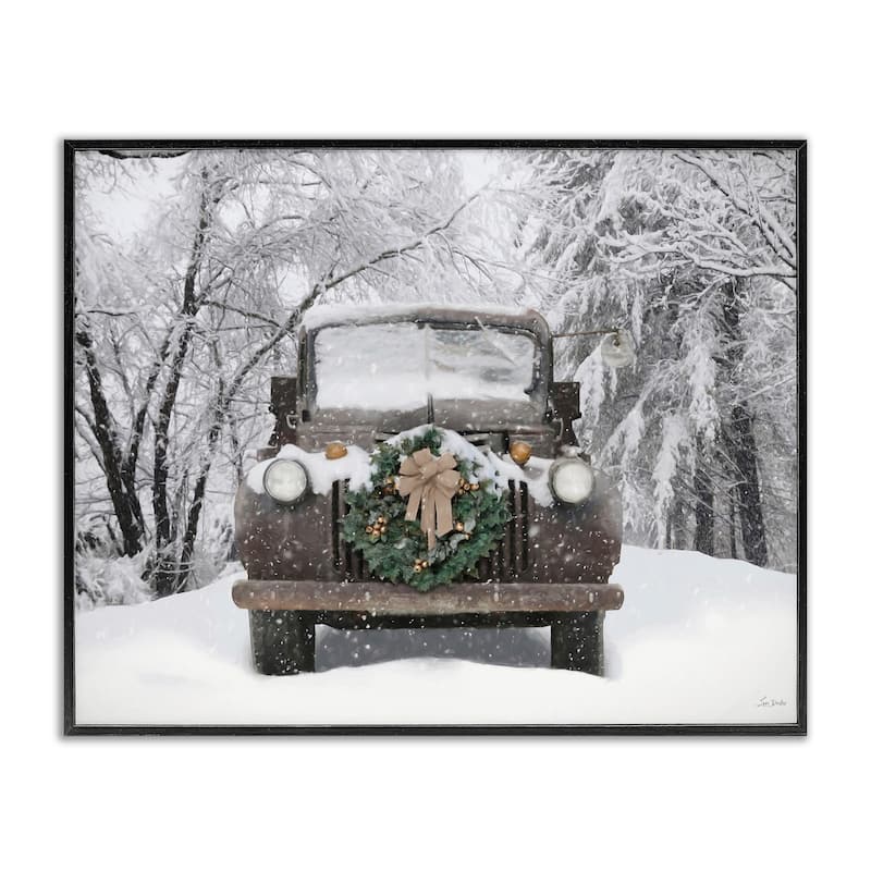 Stupell Wreathed Truck in Snow Framed Giclee Art Design By Lori Deiter - 14 x 11 - Black