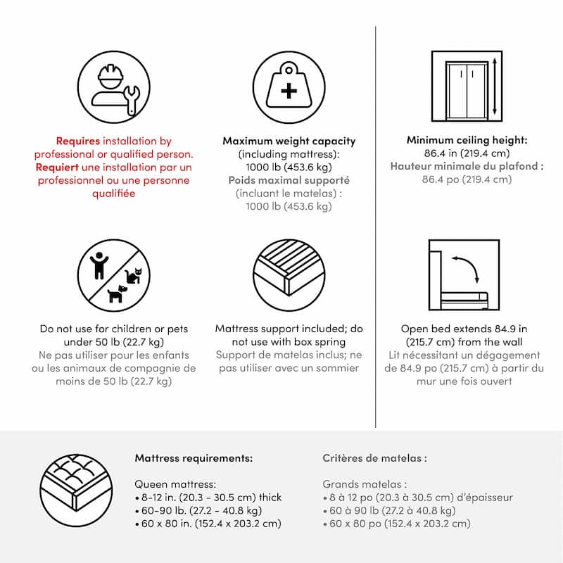 Bestar Pur Queen Murphy Bed with Shelving Unit and Drawers (90W)