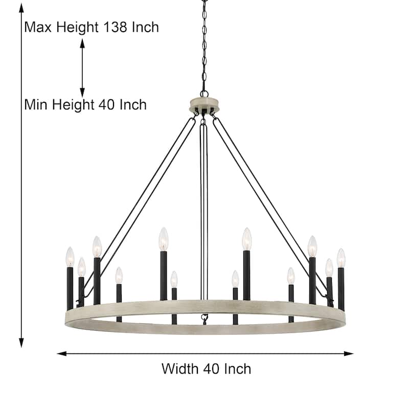 Update 12-light 40In Modern Farmhouse Wagon Wheel Chandelier - N/A