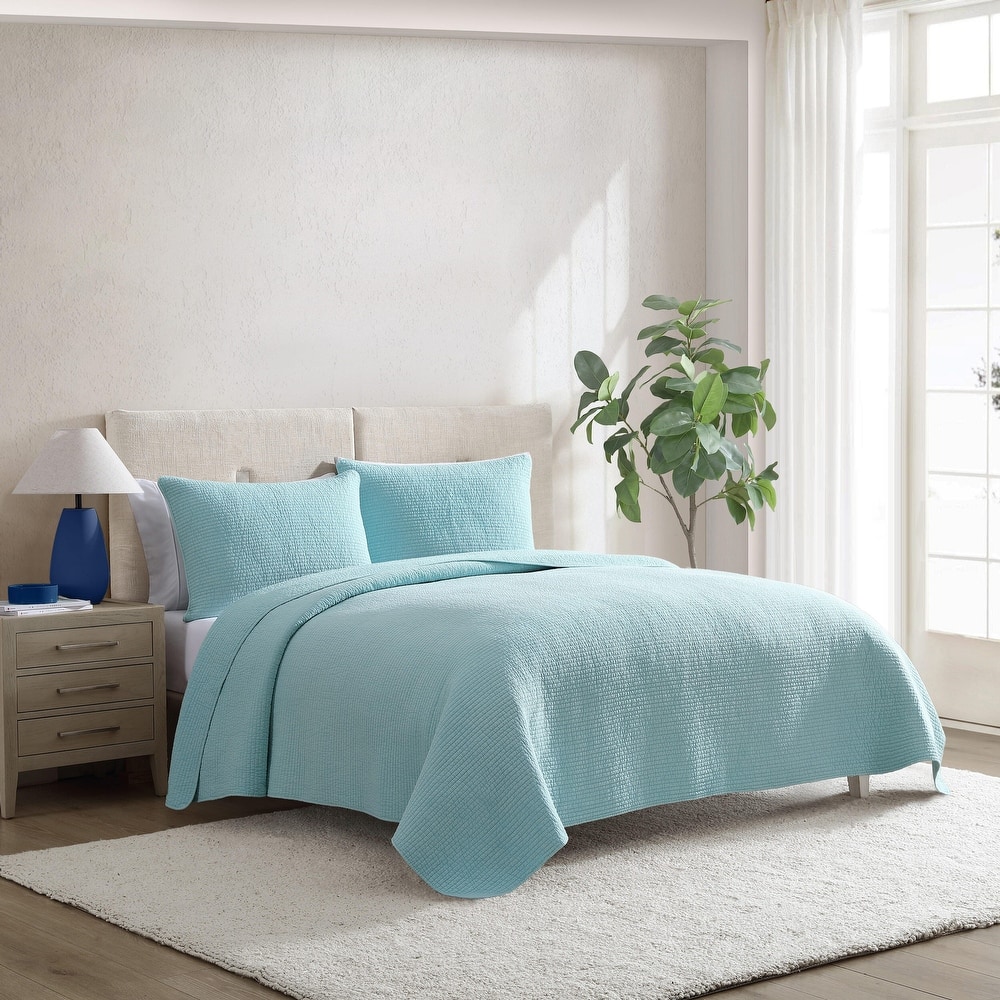 Nautica Seashore Stitch Solid Cotton Reversible Quilt Set